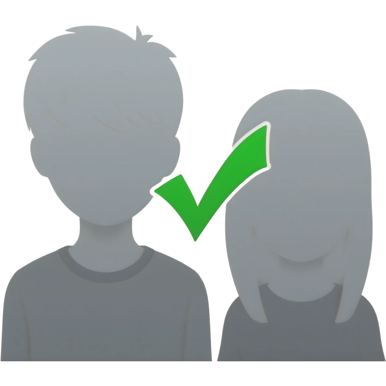 silhouette of a boy and gir from the front without colour with a green check mark emoji