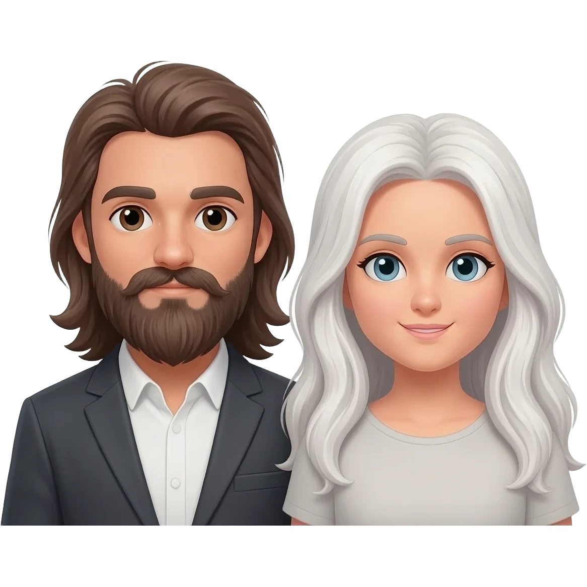 A white couple both with long hair and the man with a long beard emoji