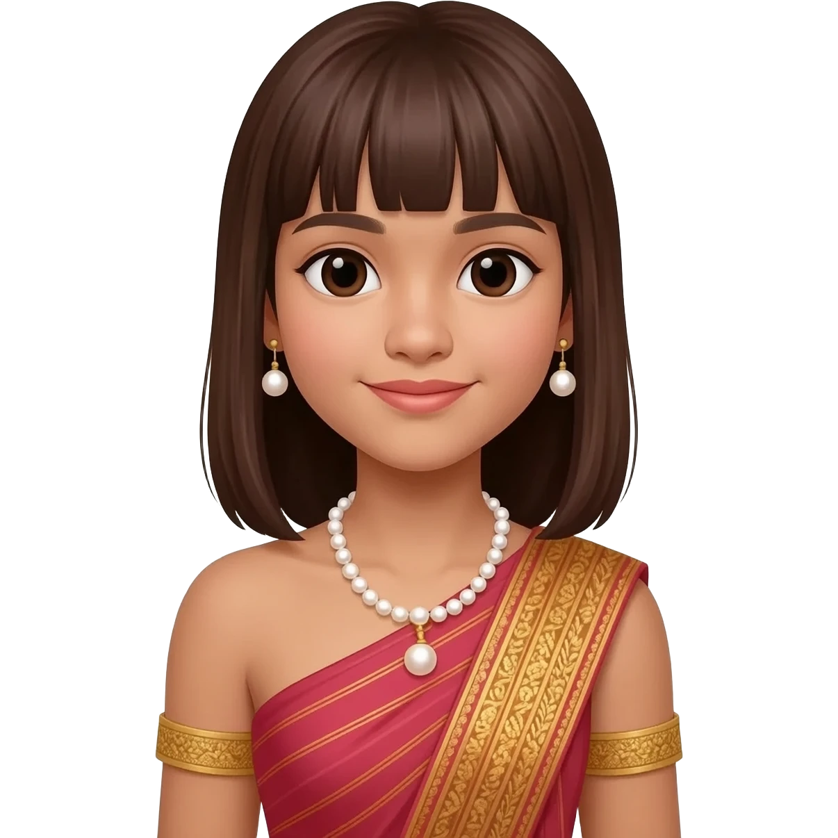 A girl from Myanmar who has straight brown hair up to her underarms and is pretty and is wearing pearl darlings celebrating her 12th birthday emoji
