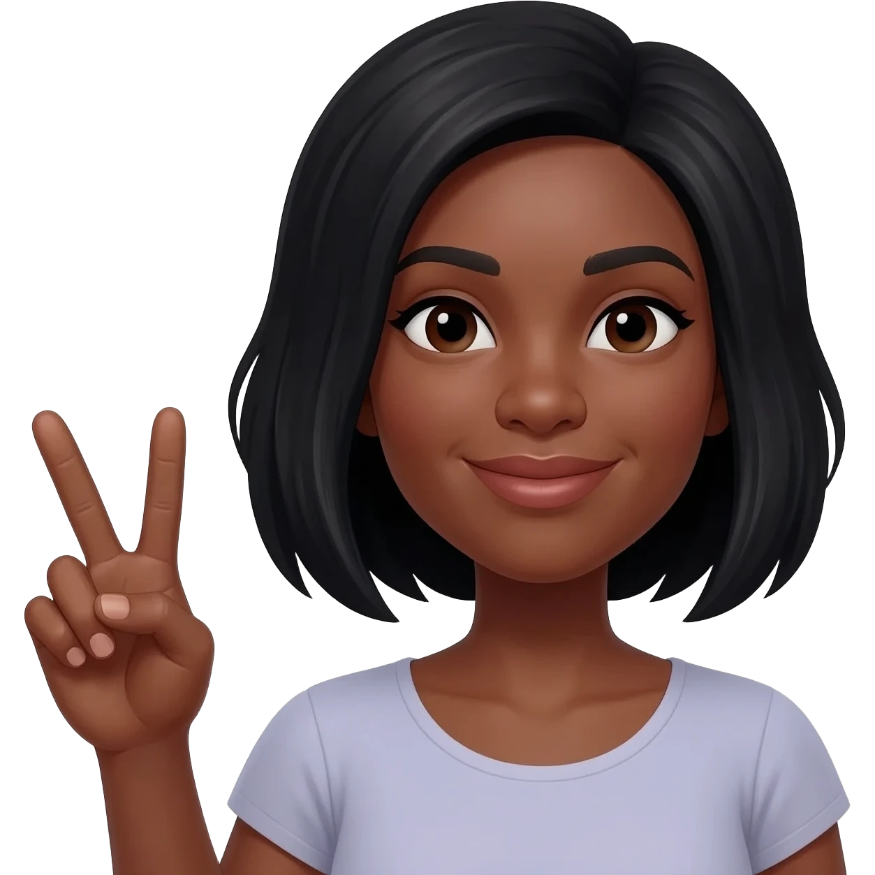african american lady, shoulder lenghth black hair, putting up peace sign emoji