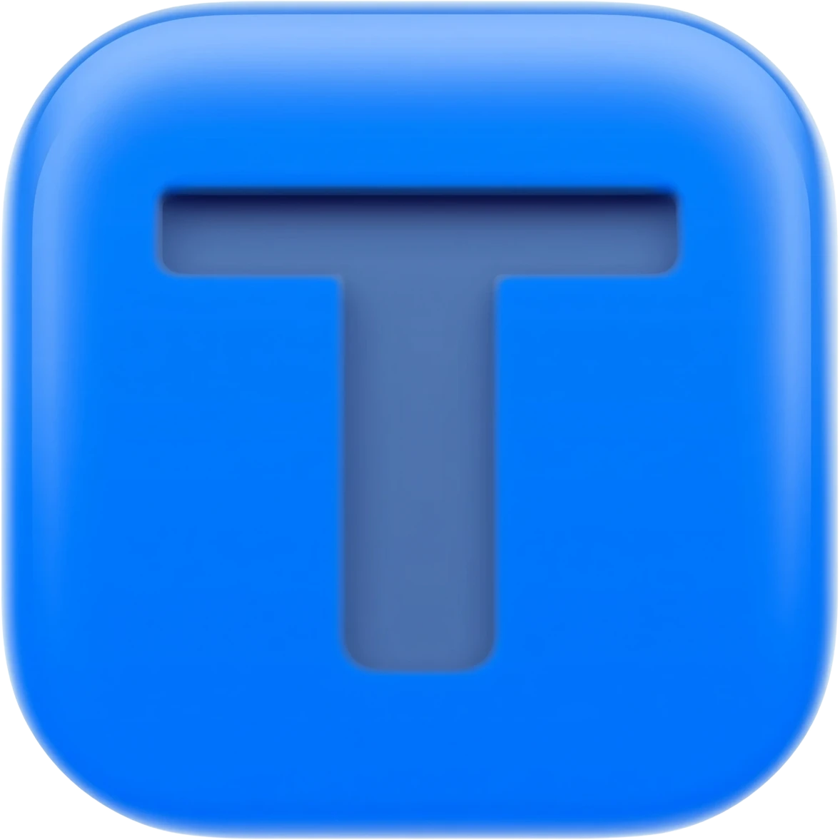 "3D premium,3D rounded-square icon in strong bleu with a beveled edge, bold serif letter 'T' centered, strong specular highlights, inner glow, 1024x1024, png" emoji