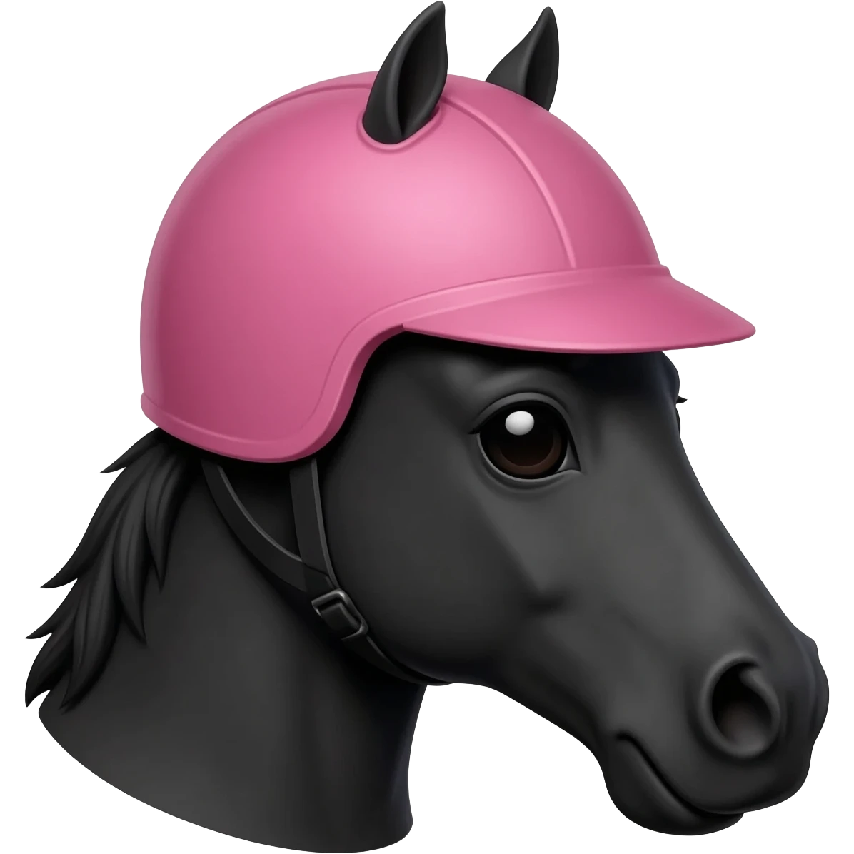 black horse wearing a pink helmet, headshot emoji