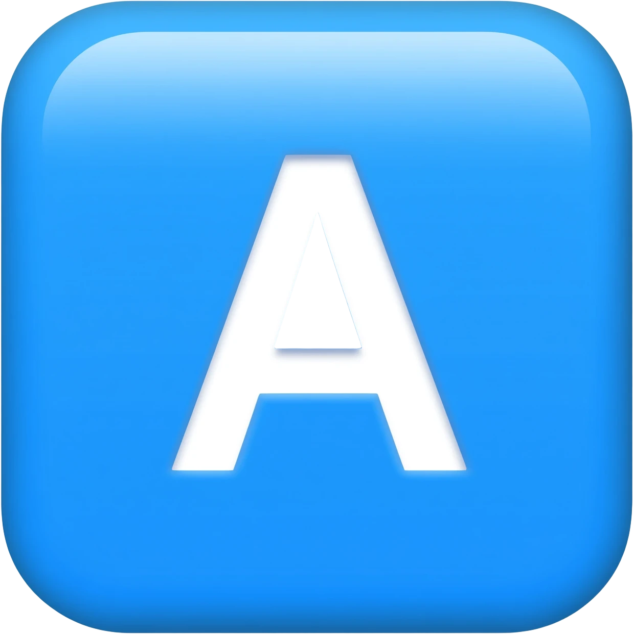 "3D premium,3D rounded-square icon in soft bleu with a beveled edge, bold serif white letter 'A'centered, strong specular highlights, inner glow, 1024x1024, png" emoji