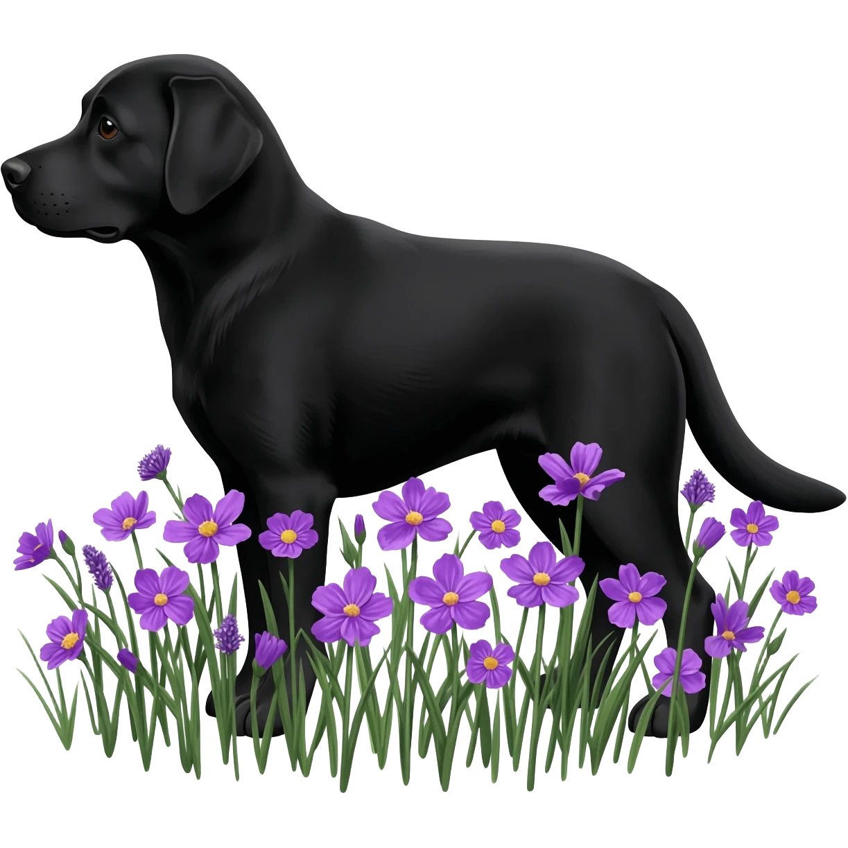 Black lab with purple flowers emoji