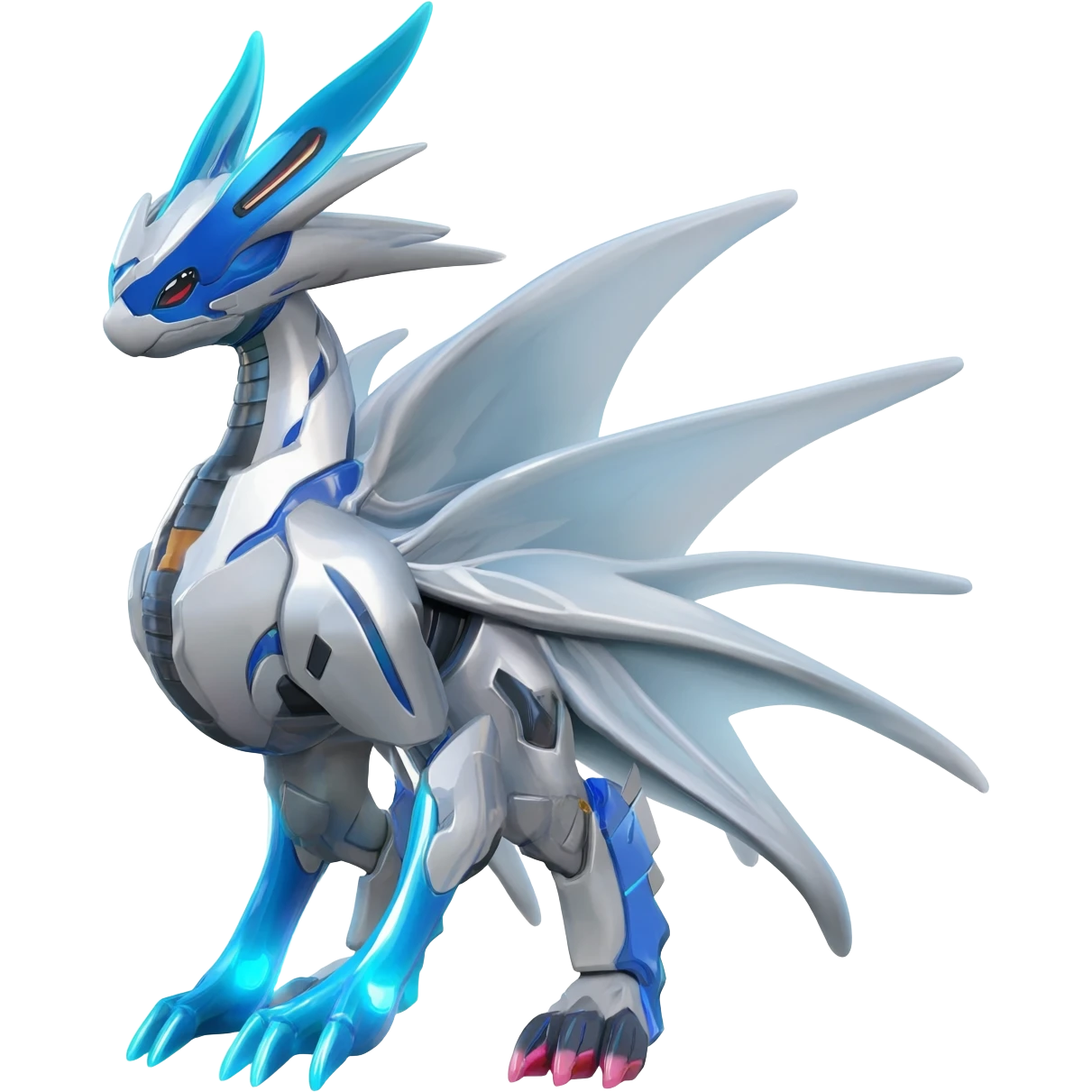 Futuristic Epic Legendary Shiny Cyber-Latios-Dialga-Suicune-Reshiram-Creature, (full body) emoji
