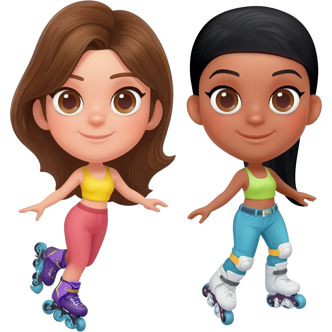 dos amigas de cabello café y negro en patines de linea emoji
