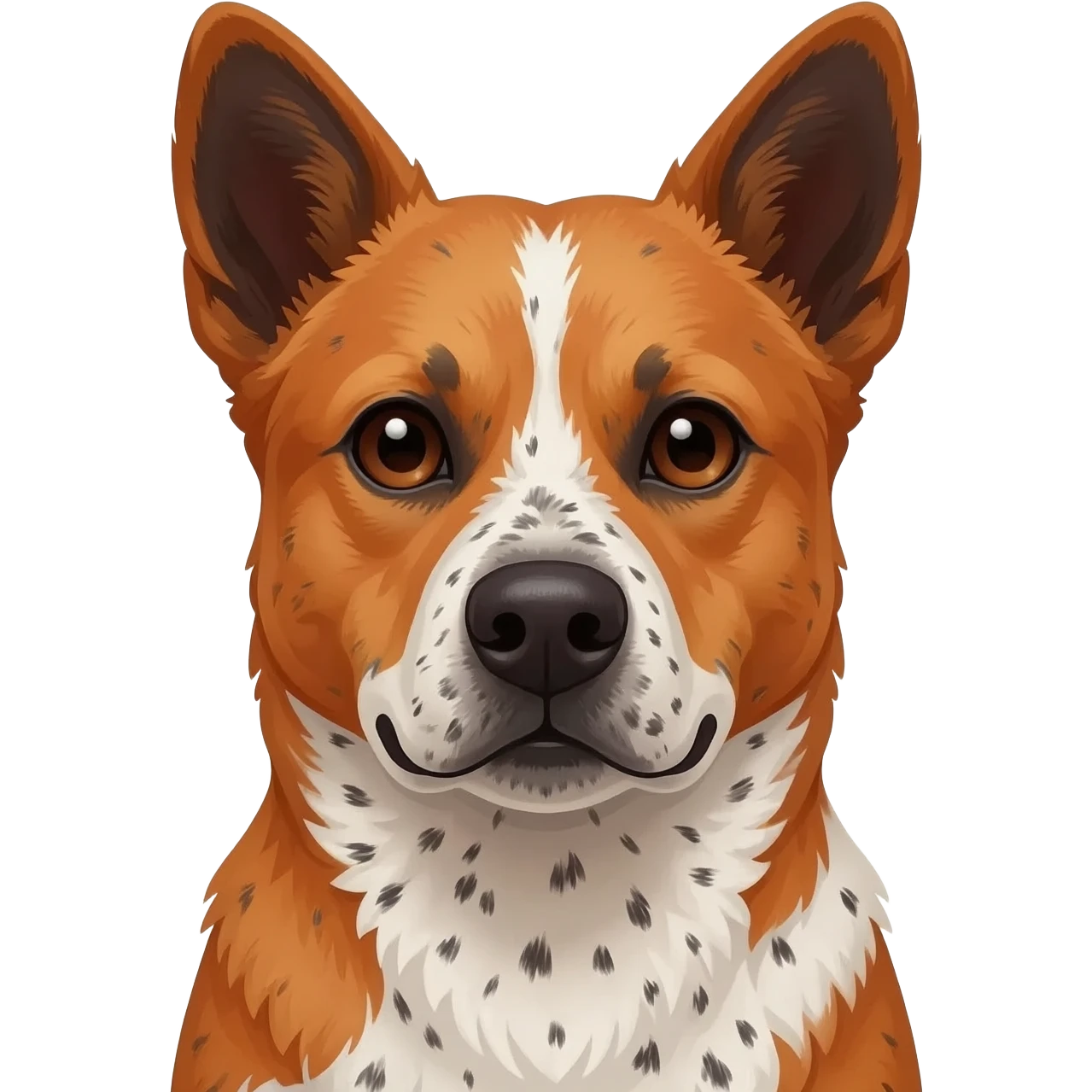 Just face and neck of an All red with white speckled body and chest with dark muzzle, bentley stare Australian cattle dog emoji