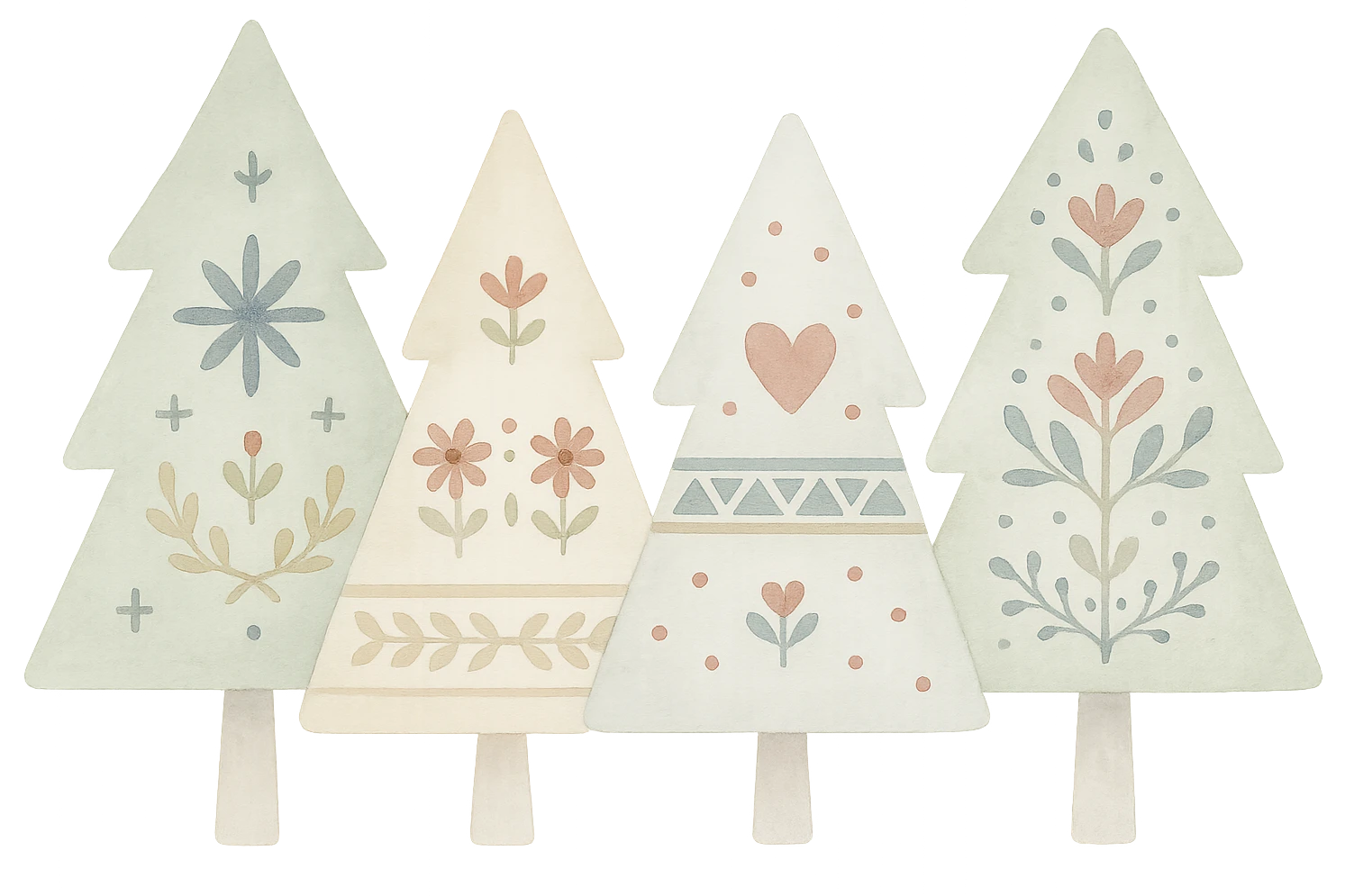 logo style illustration of evergreen trees blending Scandinavian and Slavic folk motifs, neutral color tones, watercolor texture emoji