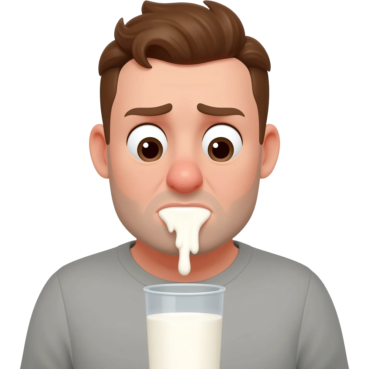 A guy licking goopy milk from a cup who is super embarrassed emoji