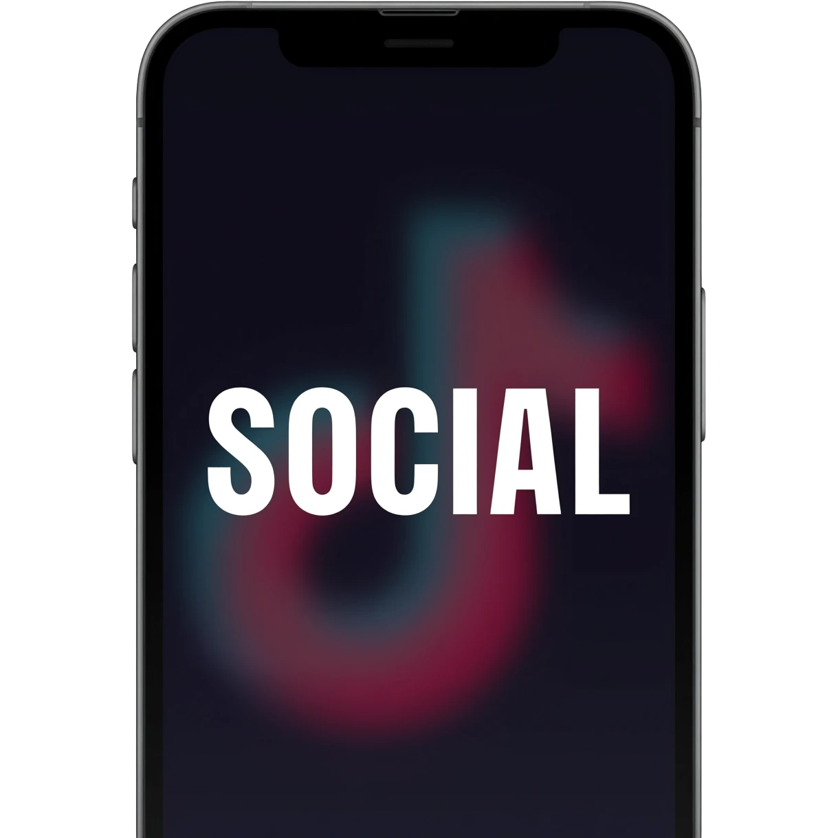 iPhone with the word "SOCIAL" on the screen, looking like TikTok emoji