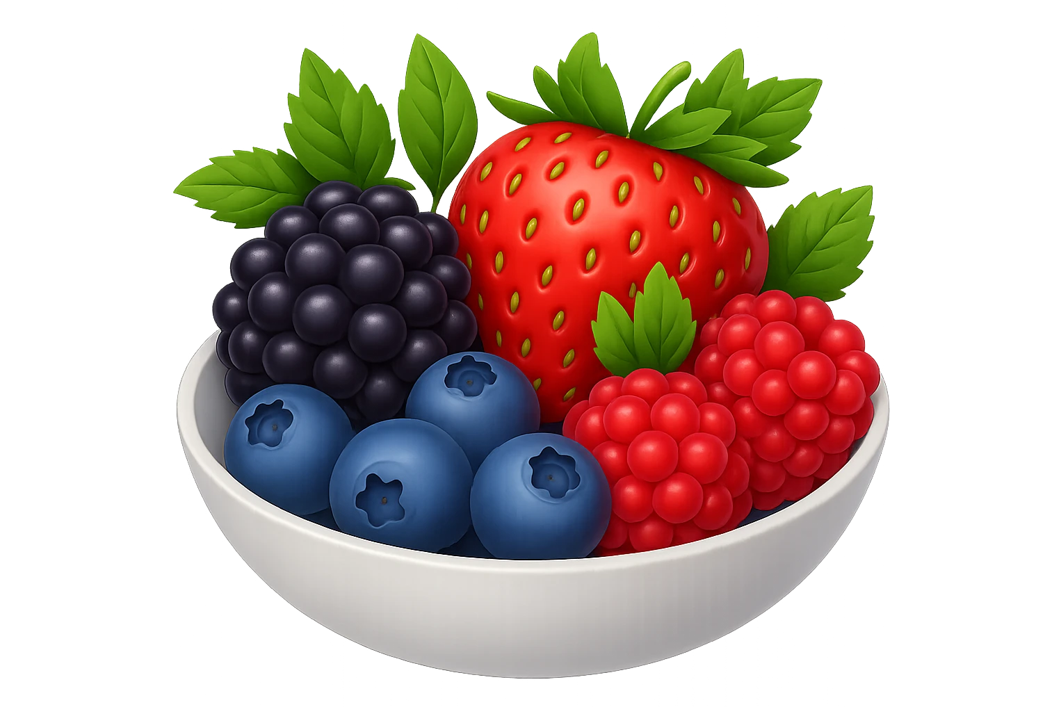 A bowl of blueberries, raspberries, blackberries, and strawberries, emoji style emoji