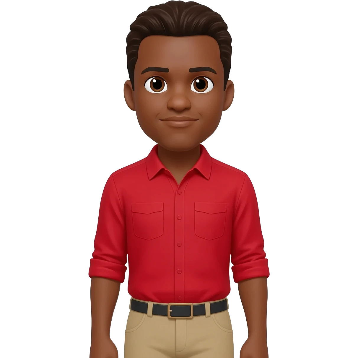 Kevin Miles as Jake from State Farm (African American Actor) with brown eyes, dark brown hair, red shirt, light khaki pants emoji