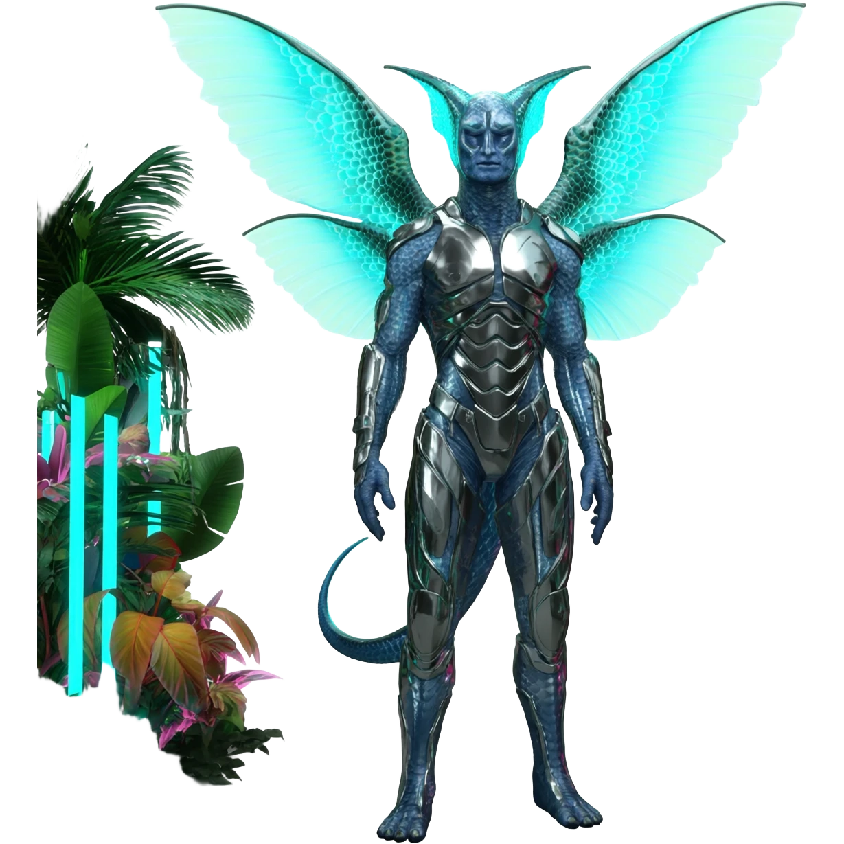 Tropical futuristic lush neon Fionbri-Vernid-creature (full body) emoji