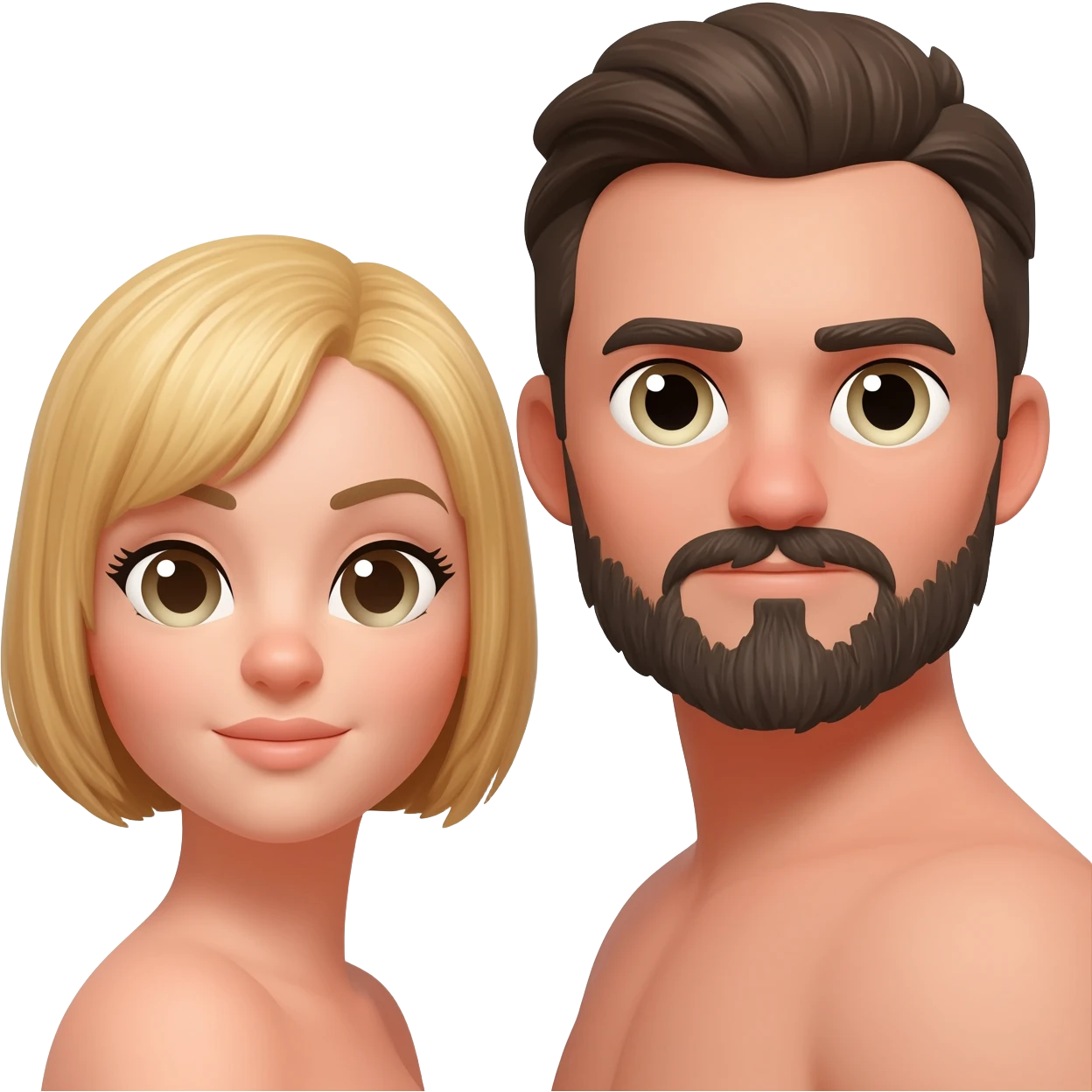 Naakt stel, zij blond bob line, hij donkerblond met snor en baardje emoji