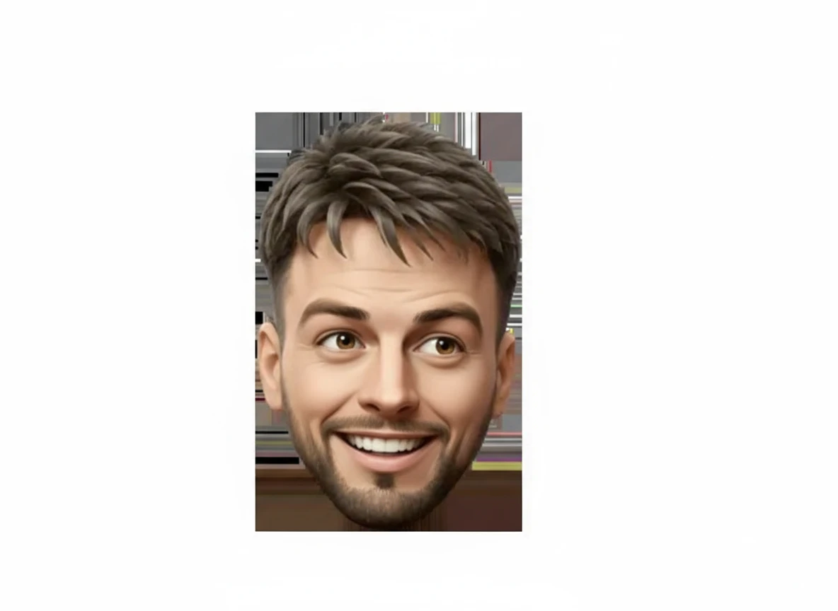 нарисуй лицо человека во вложении с такой же эмоцией, как у человека с лампочкой,  но глаза смотрят на 35 градусов направо относительно зрителя, без фона emoji