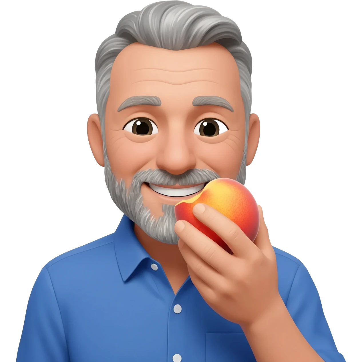Bald guy with salt and pepper beard sucking on a very juicy peach emoji