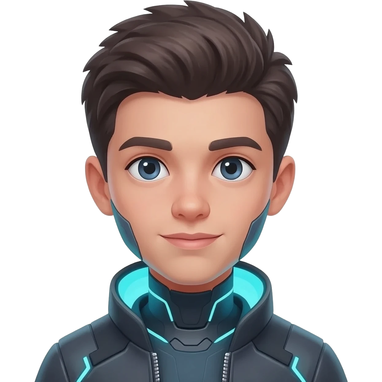 generate a emoji of my cofounder AI Agent figure, young genius, adorable, smart, sharp, clean, minimalistic cyberpunk, JARVIS emoji