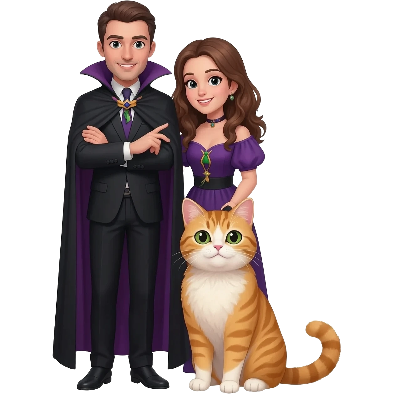 magician couple and their pet cat emoji