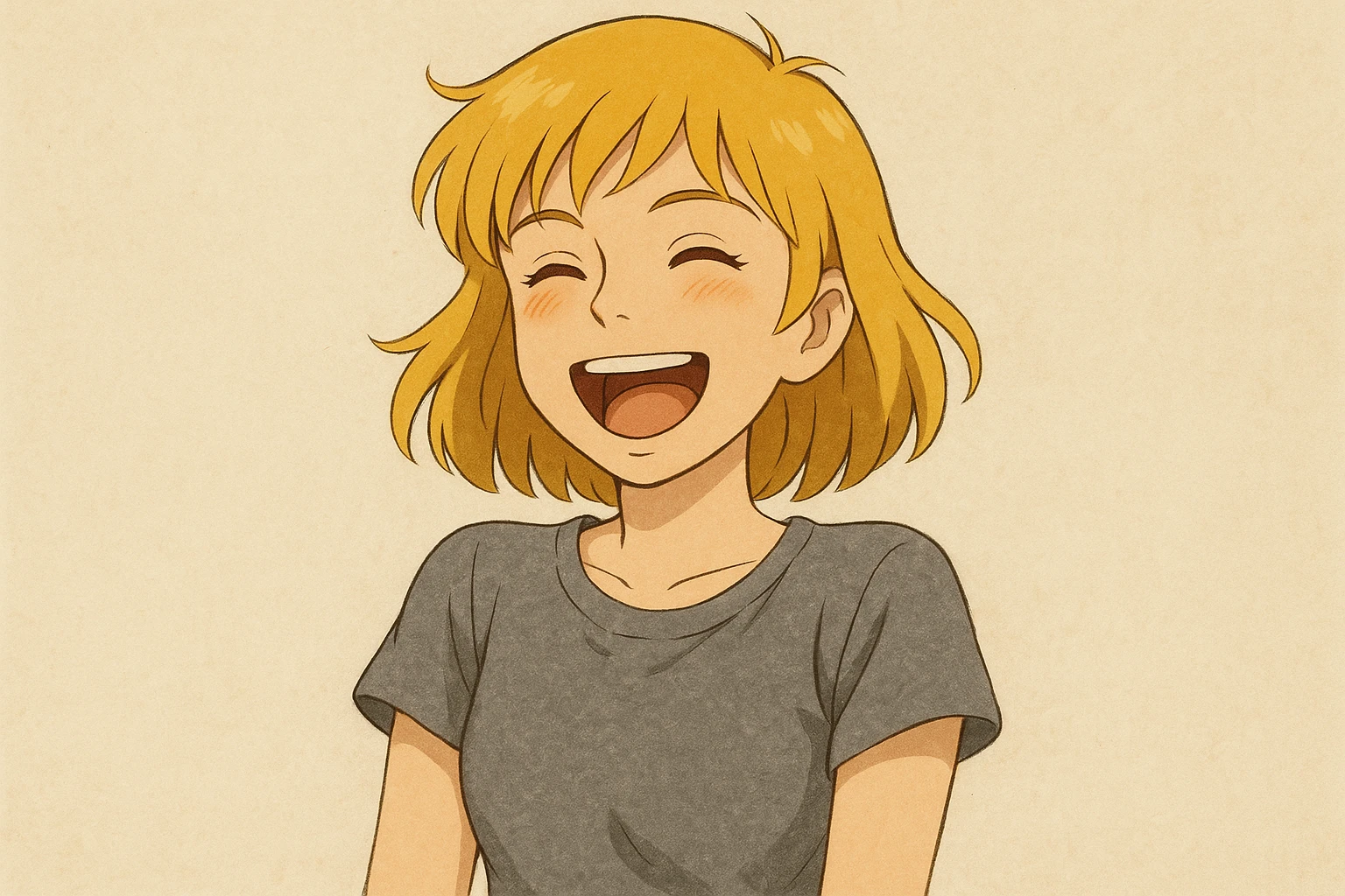 A girl yellow hair brown eyes grey Women's just t's short triblend t-shirt laughing emoji