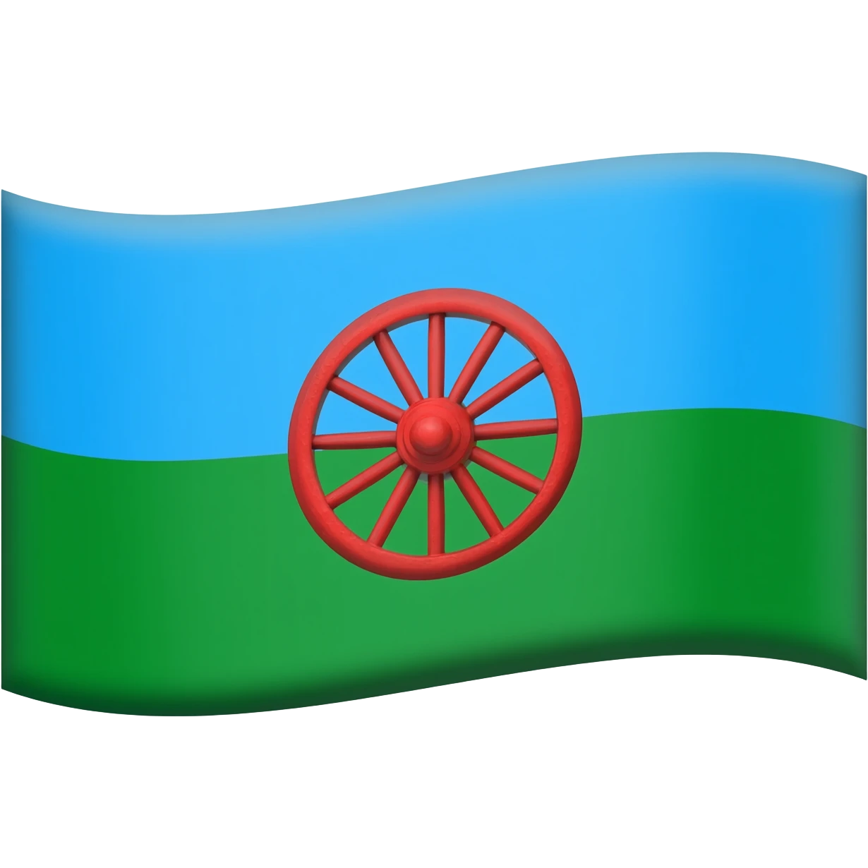 drapeau bande verte en desous bande bleu clair au dessus et roue de roulotte rouge au milieu emoji