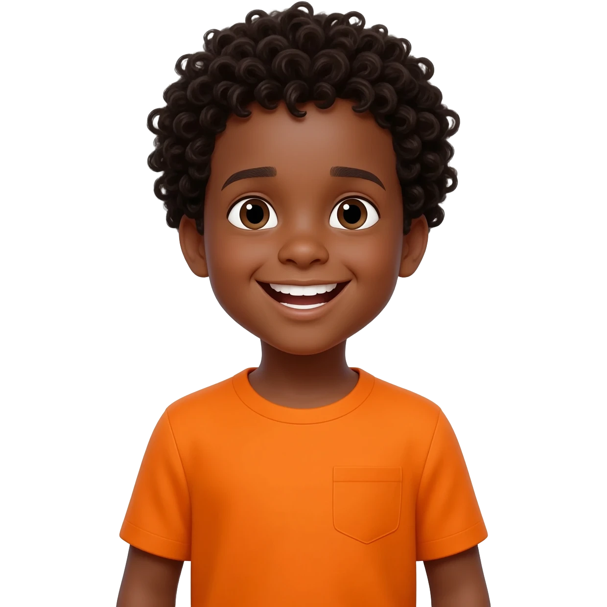 black boy curly hair orange shirt saying I love you emoji