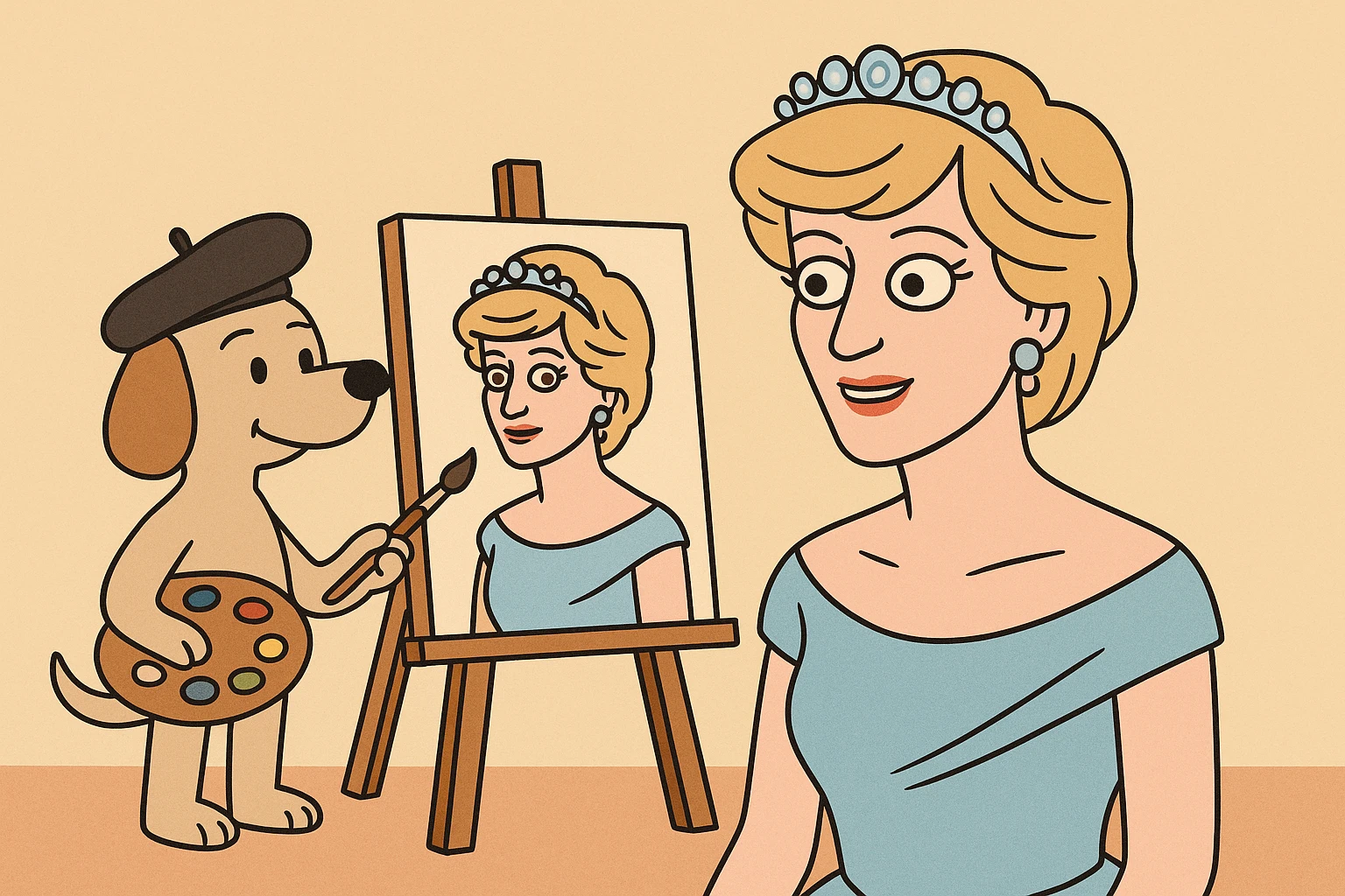 Princess Diana painting picture by a dog emoji