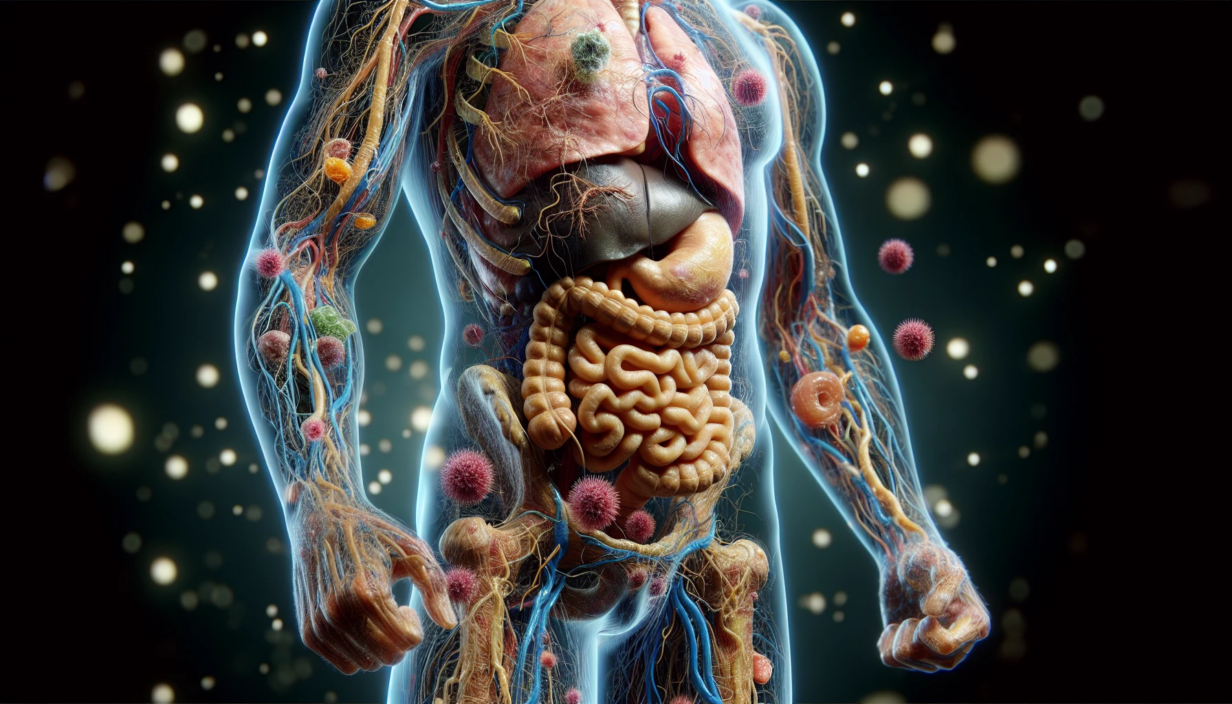 corpo umano anatomico che accumula tossine e malattie nel corpo , iperrealistico 4k emoji