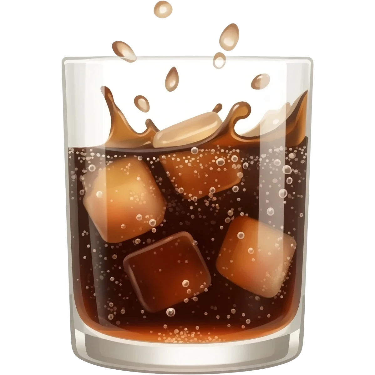 In a glass full of coke put some ice being dropped emoji