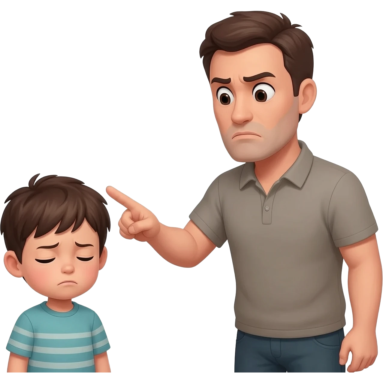 haz un niño siendo regañado y que el niño este como serio emoji