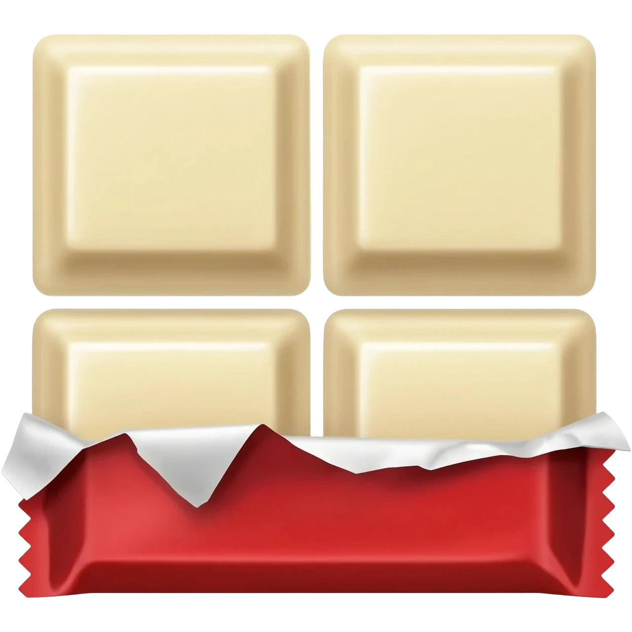make white chocolate with 4 blocks but the chocolate to be in a partially open red wrapper emoji