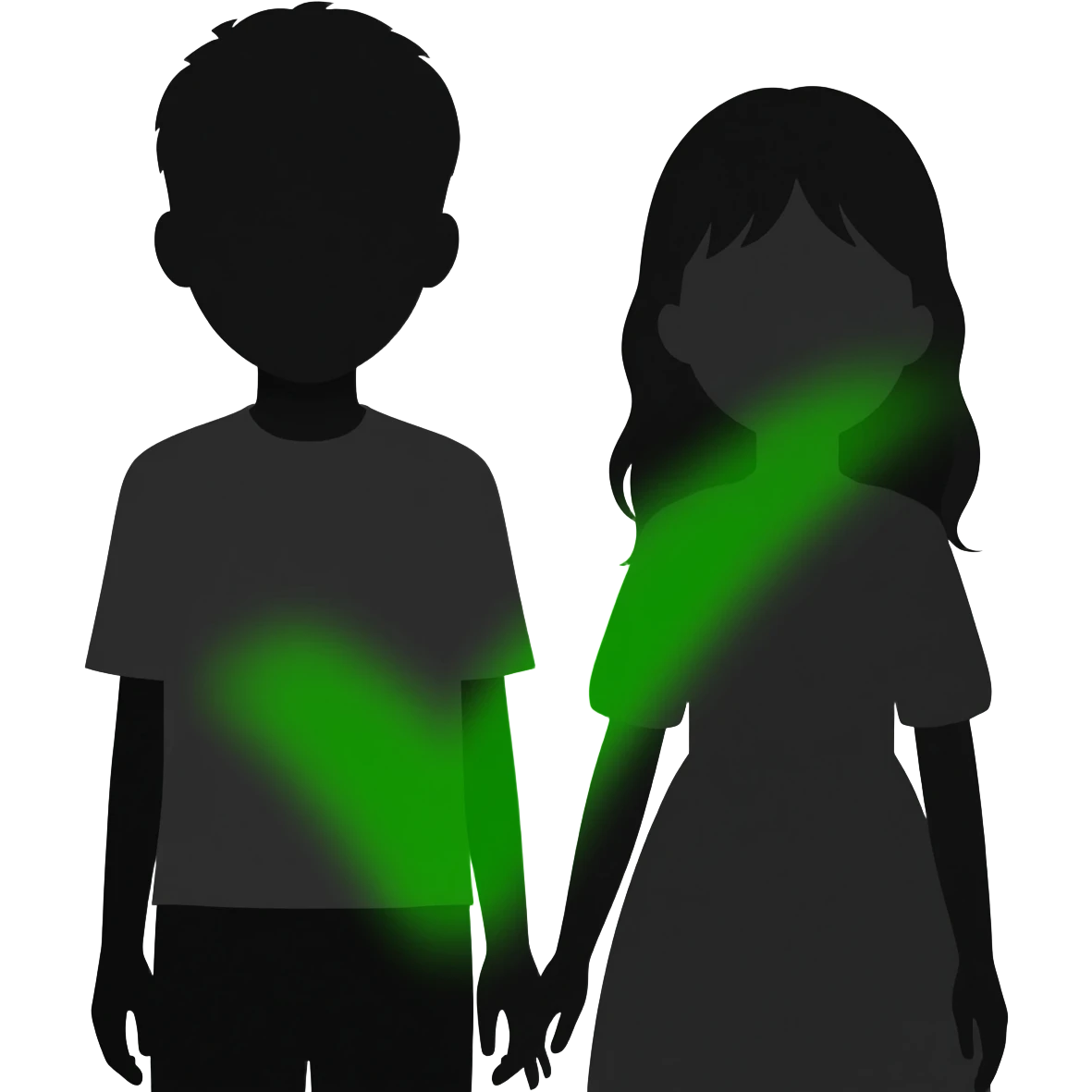 silhouette of a boy and gir from the front without colour with a green check mark emoji