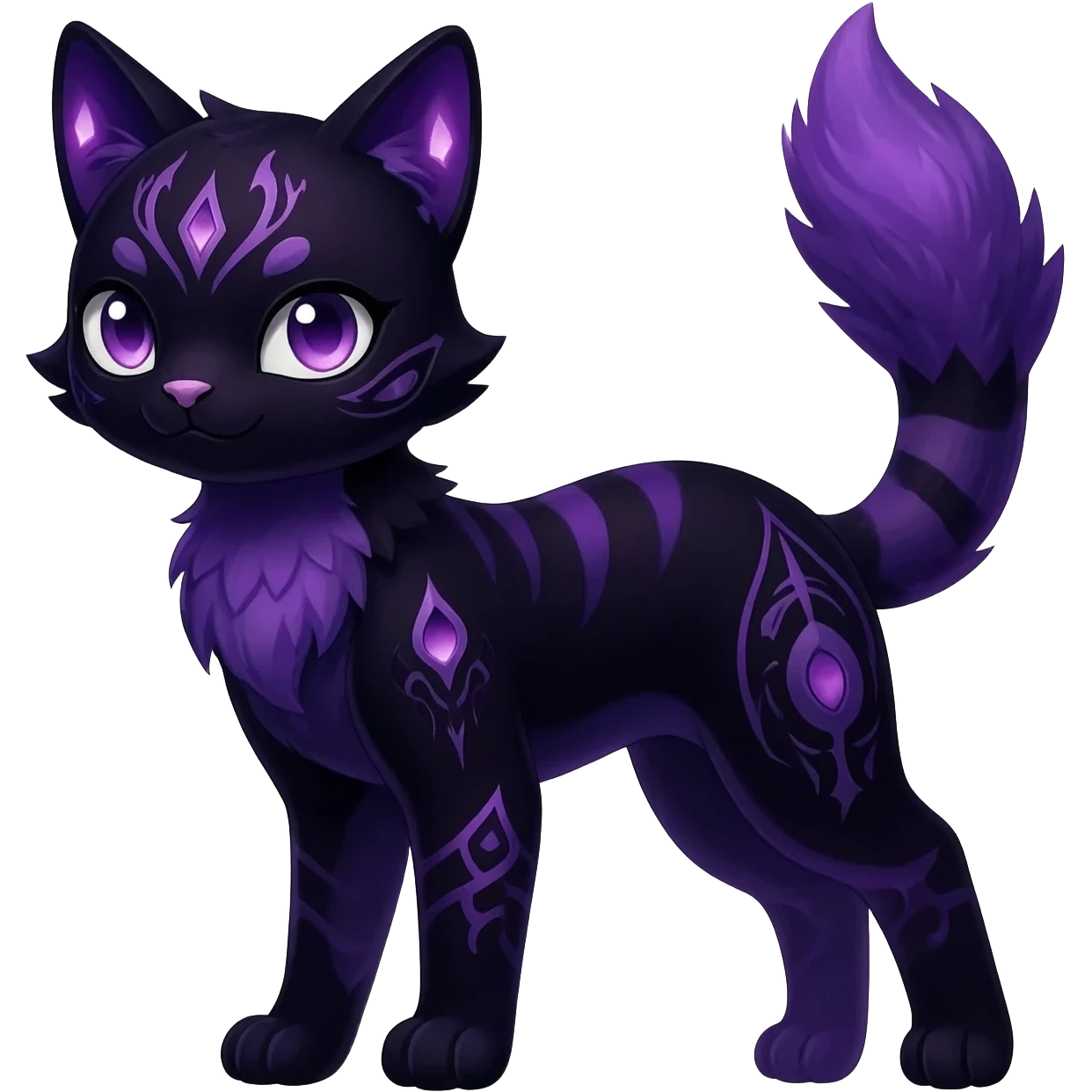 Kawaii dark black purplish blackish edgy fantasy ethereal feline-vernid-sergal-monster-furret-Lycanroc-umbreon-fursona animal creature full body with intricate markings  emoji