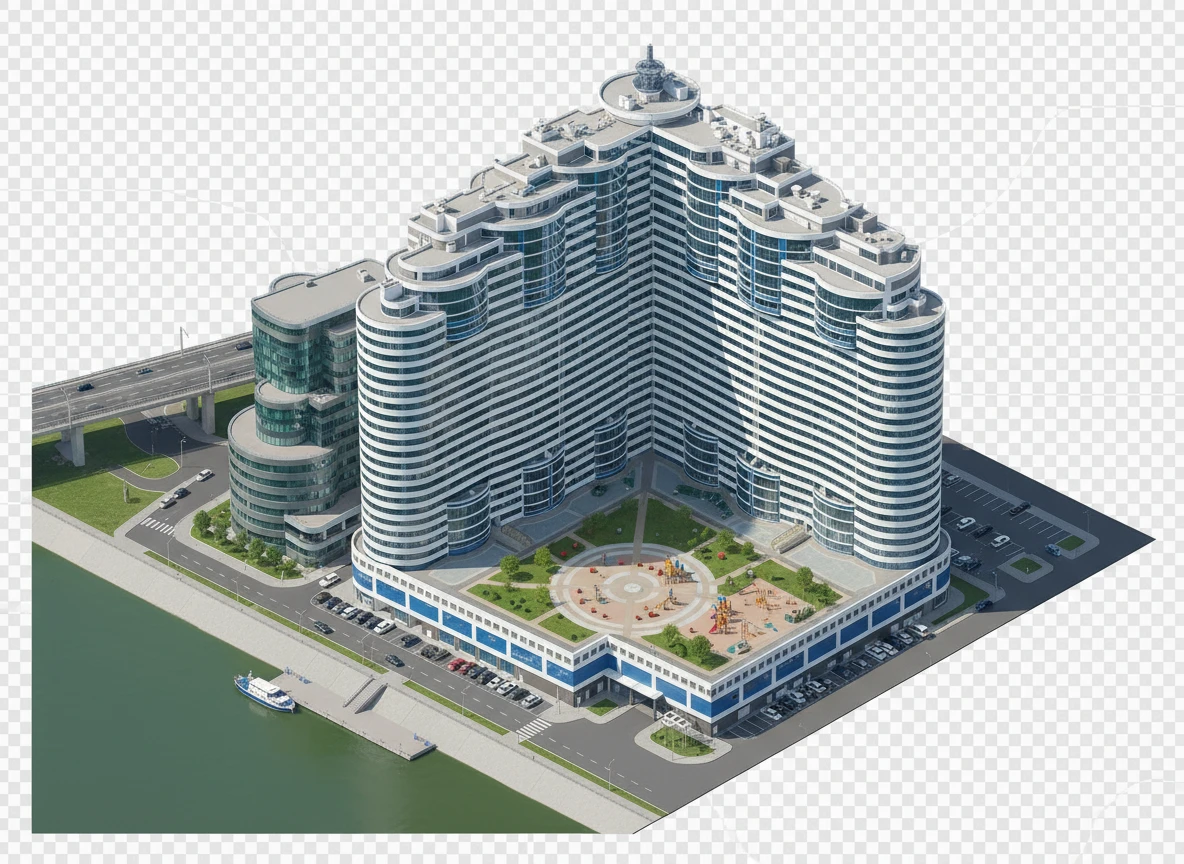 Изометричная, яркая, детализированная, объемная и фотореалистичная иллюстрация ЖК Белый Ангел в Ростове-на-Дону. Чёткие контуры, не размазанные линии, высокое качество, прозрачный фон, не обрезать края картинки emoji