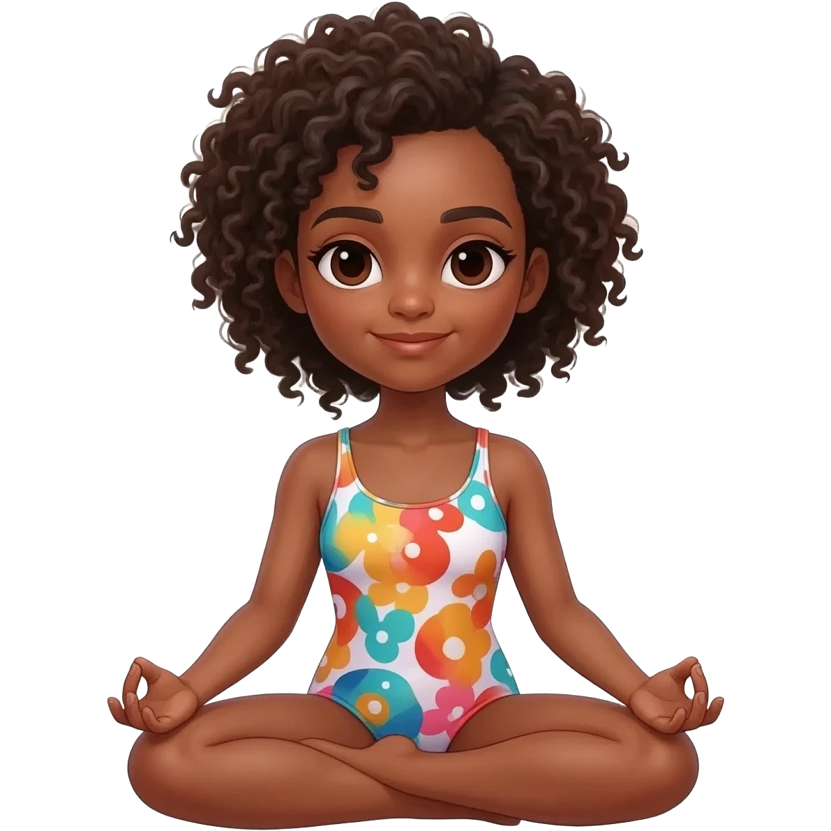 Une fille. Une fille qui reste zenCheveux bouclé. Maillot. Verse. Elle adore faire du yoga ? Ce ça passe dors. À l'appel Juliette emoji