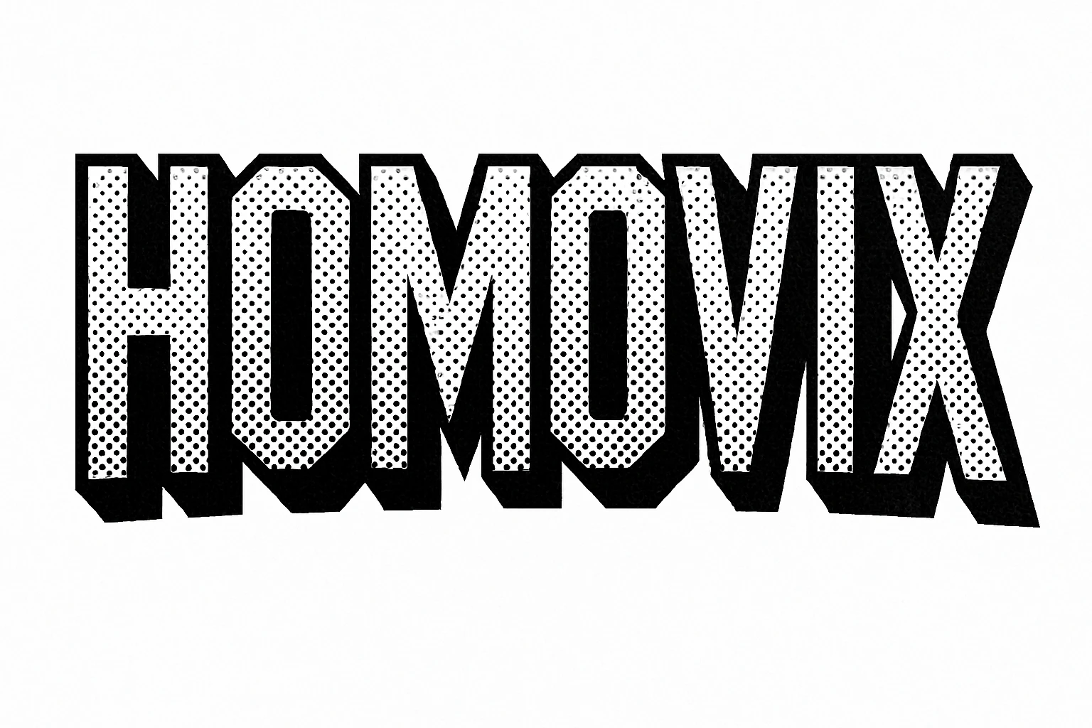 the word HOMOVIX in black and white halftone style, logo and icon suitable emoji