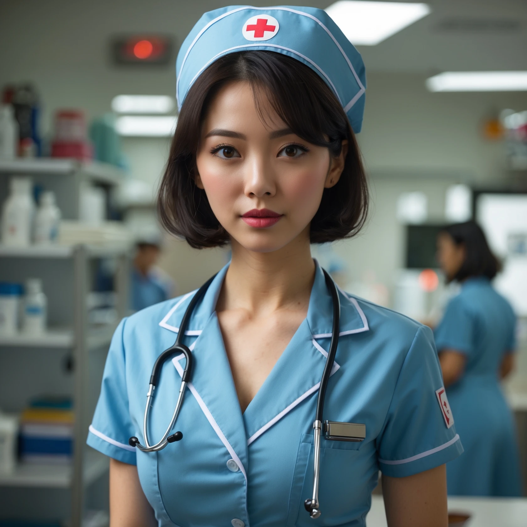 An asian nurse named Cindy with large breasts  emoji