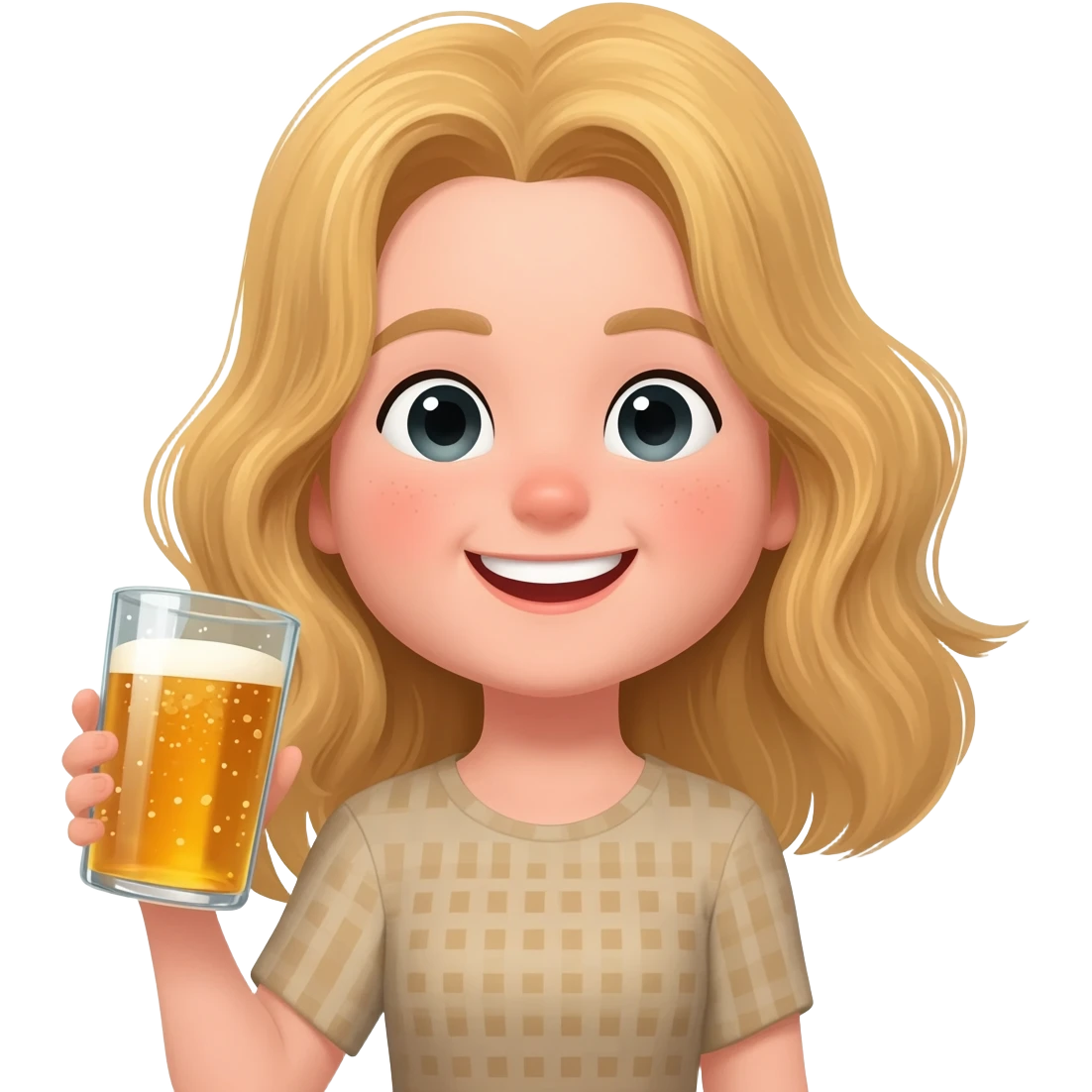 Happy girl, blond girl, party vibe with a cider emoji