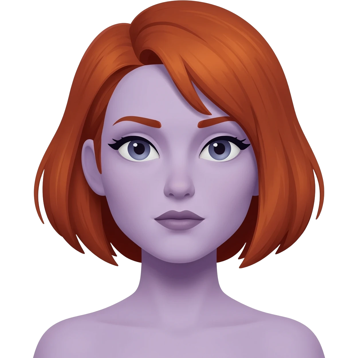 woman with short auburn hair and pale lavender skin. She is a hunter. emoji
