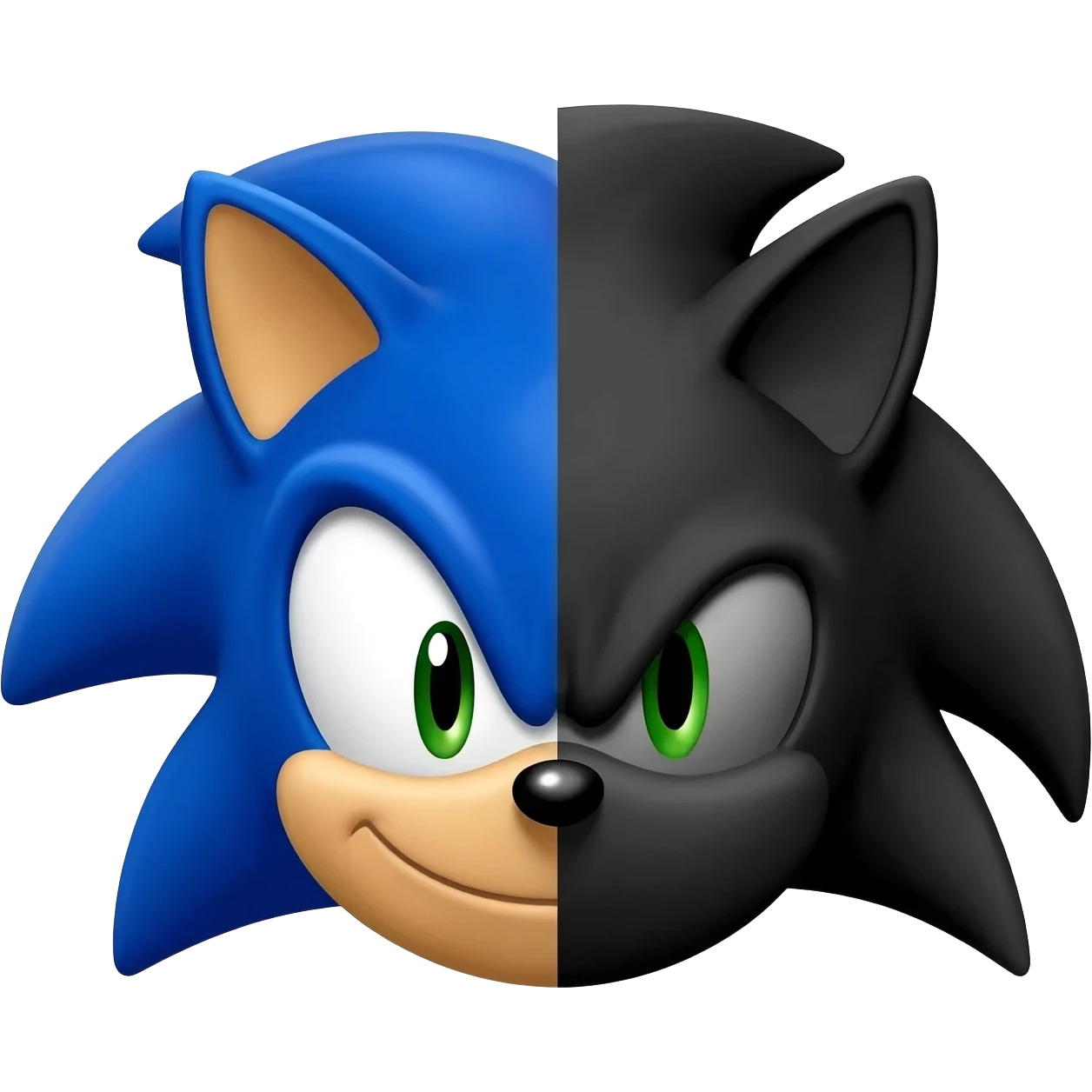 A split-face head, half Sonic the Hedgehog and half Shadow emoji