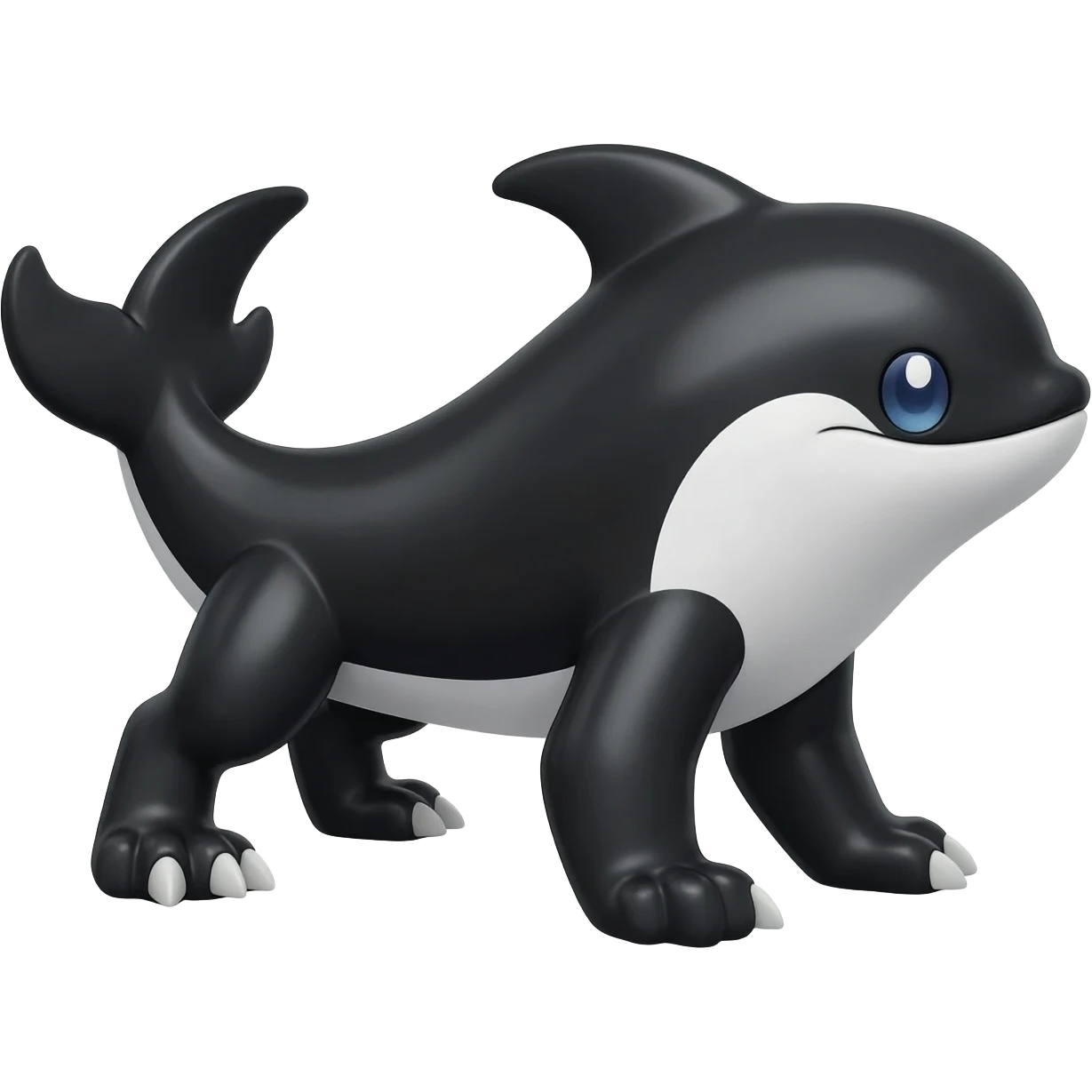 Black and white smooth glossy soft hot spotted Meloetta-Dialga-Orca-Vaporeon-Pokémon-Fakémon-fusion-hybrid-creature (full body), 4-legged,  emoji