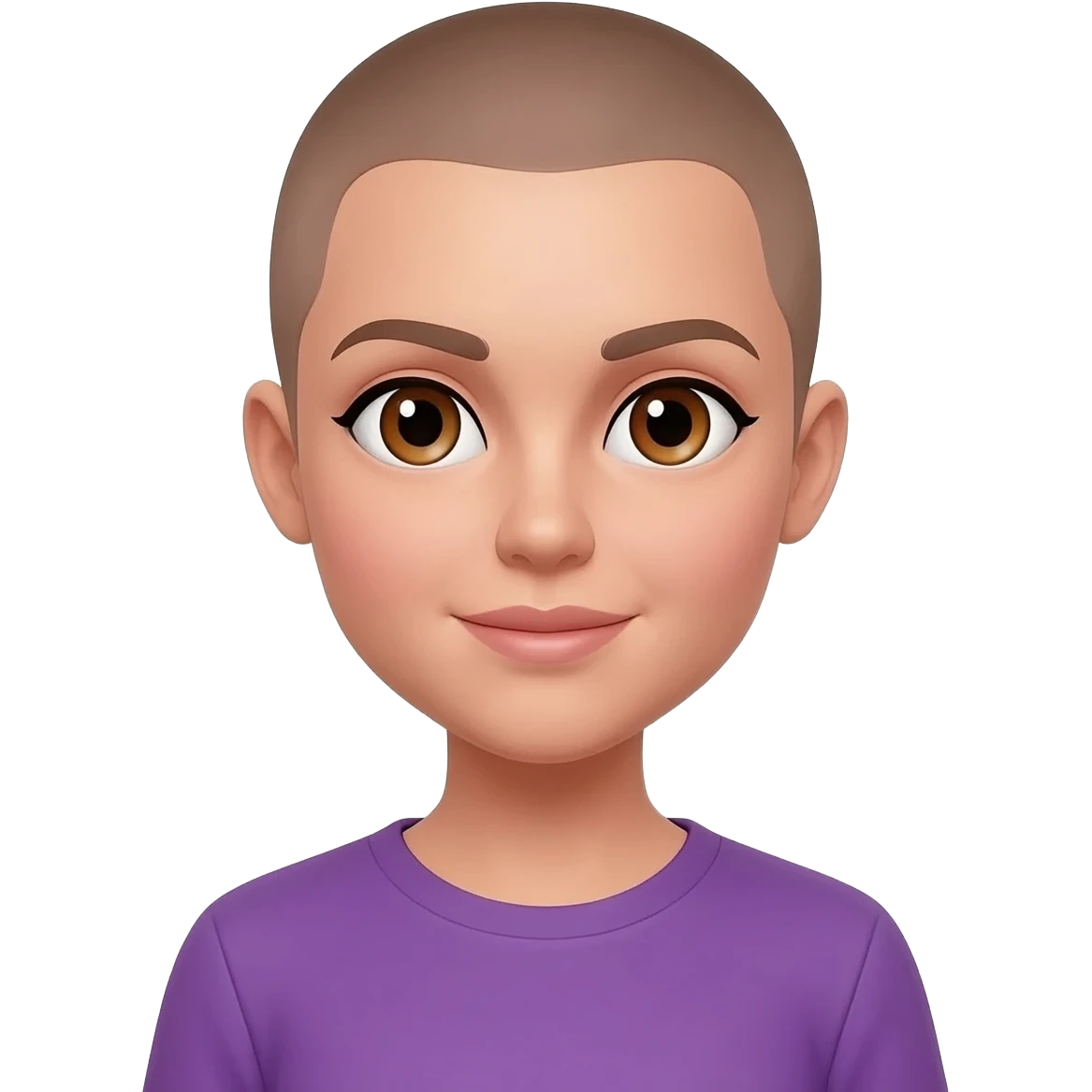 White skin ,  female, light brown buzzcut, purple shirt, hazel  eyes emoji