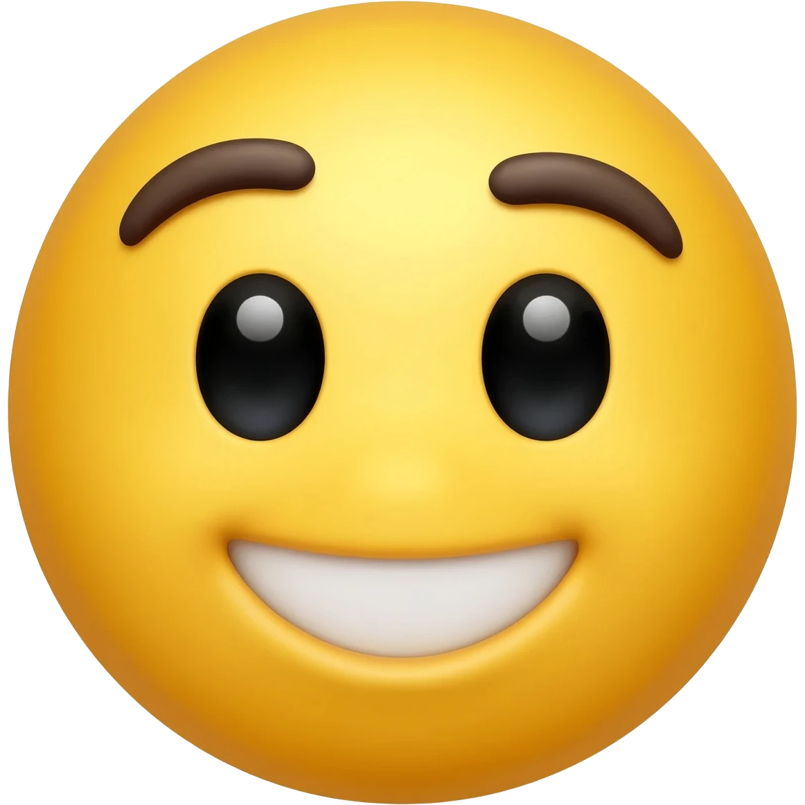 Yellow circle with no nose and eyebrows grinning emoji