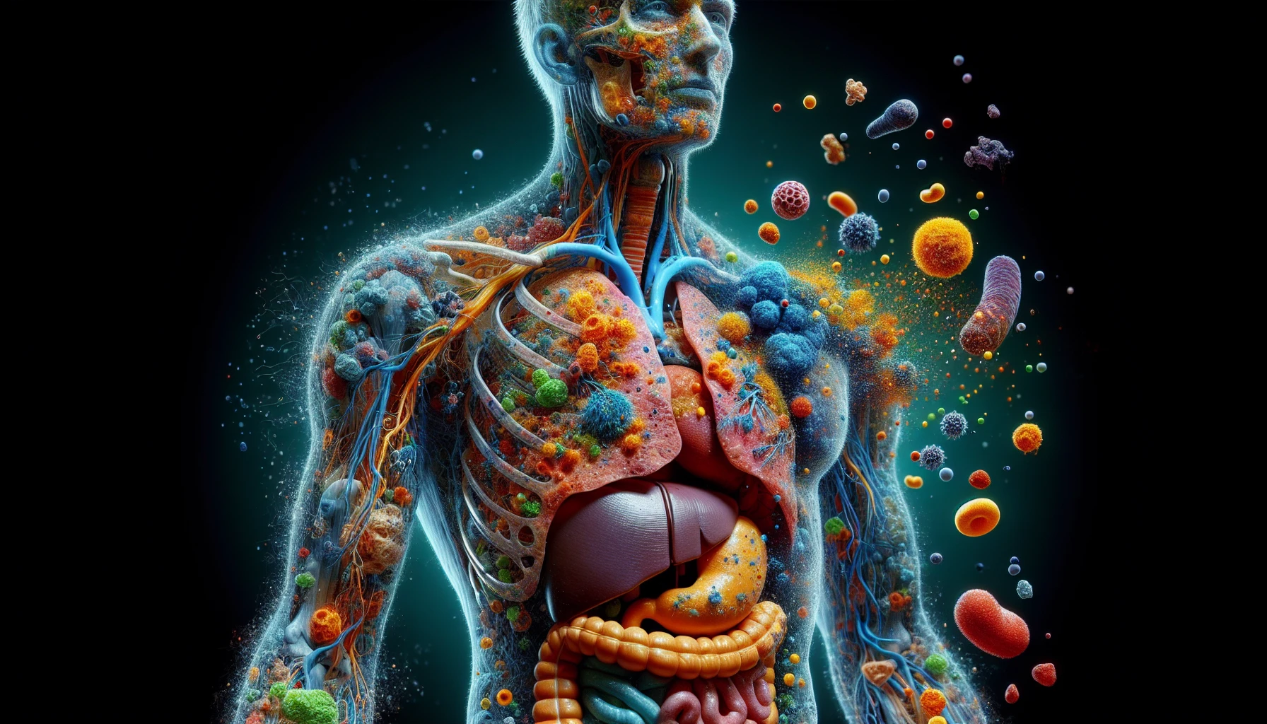corpo umano anatomico che accumula tossine e malattie nel corpo , iperrealistico 4k emoji