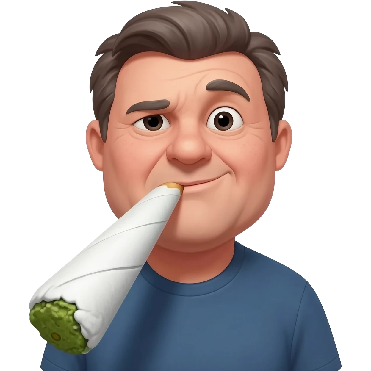 Chubby goofy looking middle aged  white guy with dark brown, but graying hair, Smoking A SUPER HUGE white and green smoking doobie emoji