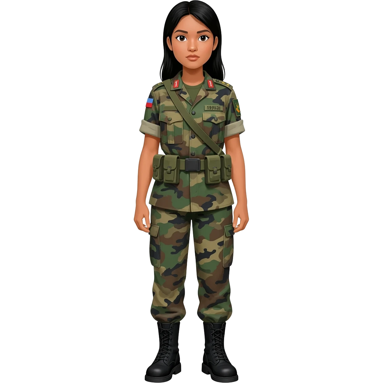 Filipino female soldier bdu 1990s with black combat boots without wearing bandolier emoji