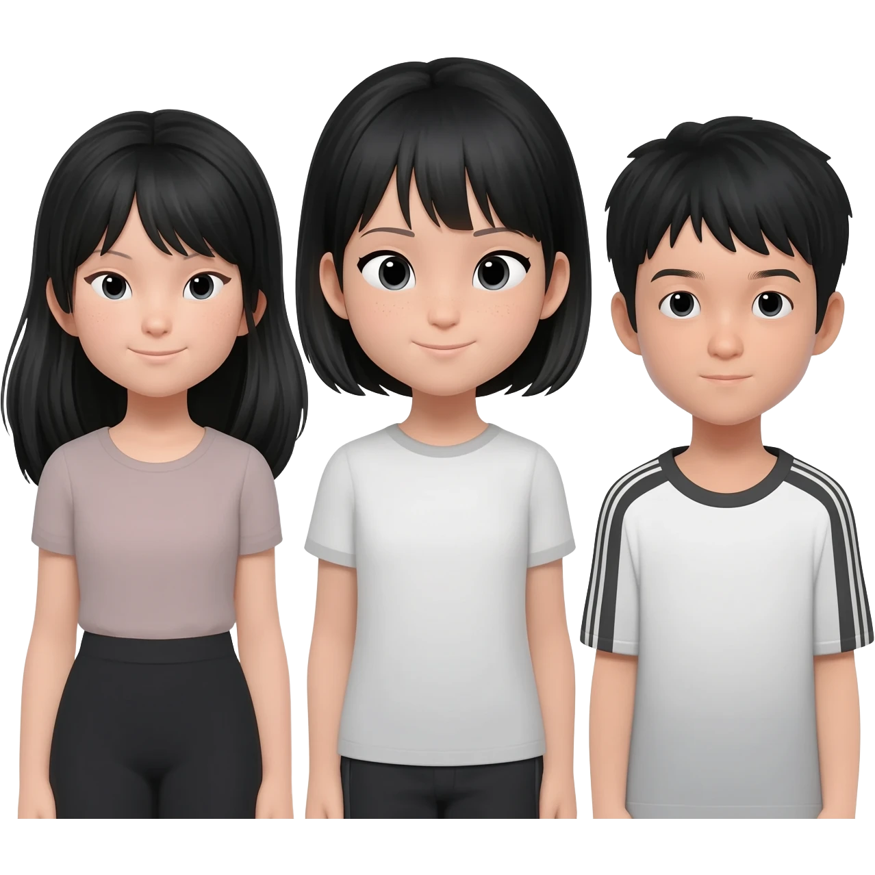 Three 3 girls all asian black hair and 1 asian boy black hair emoji