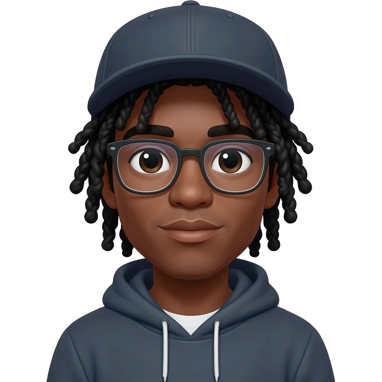 African American man with urban style black braided dreadlock wearing glasses emoji
