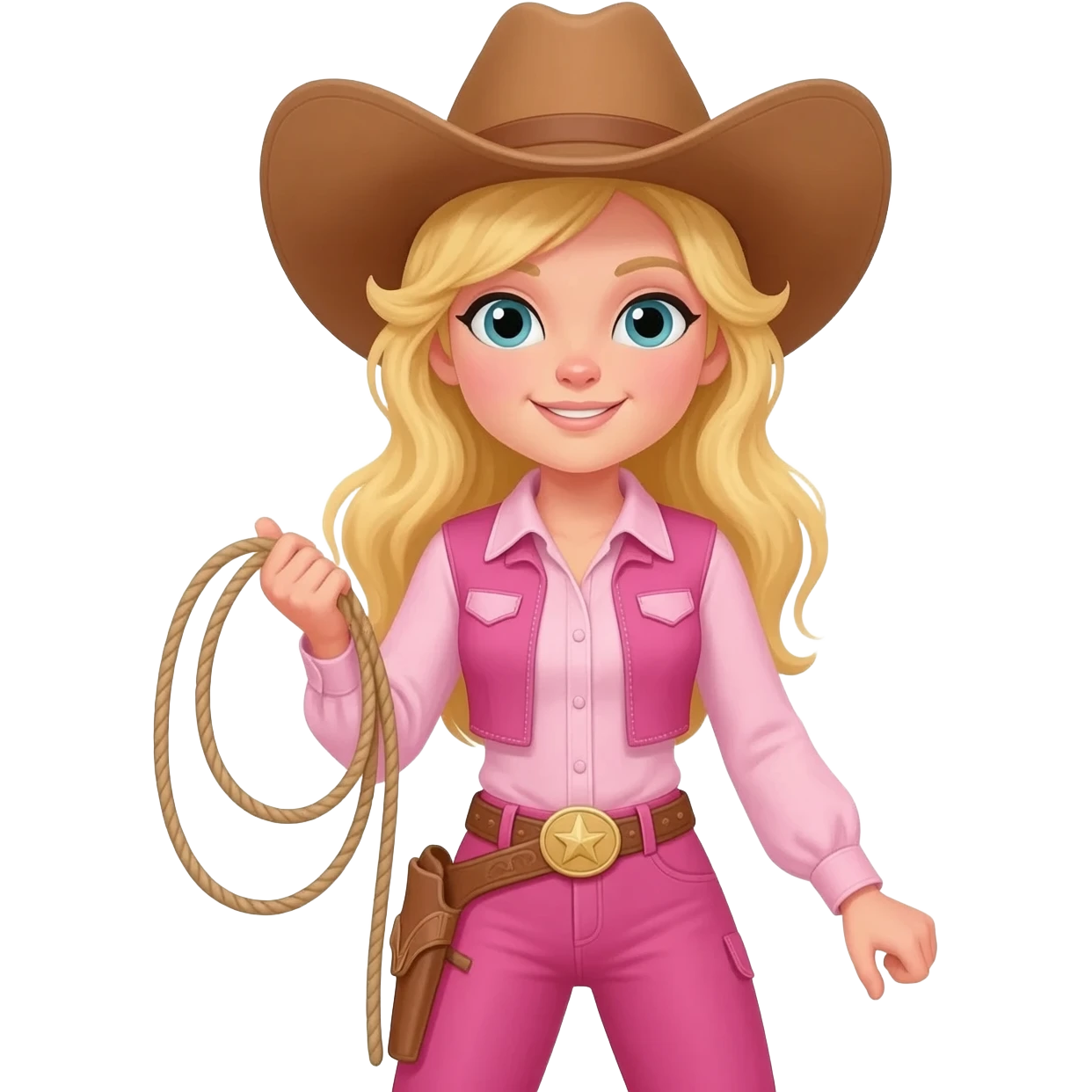 Blonde cowgirl pink outfit with lasso emoji