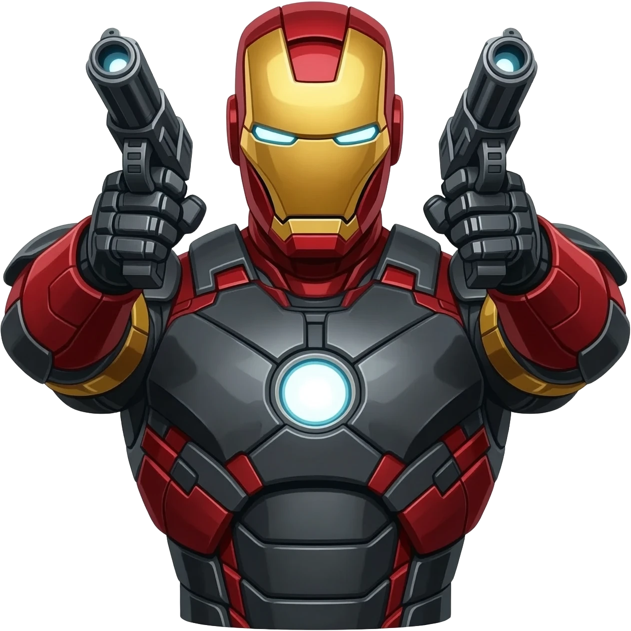 Iron Man version réaliste en noir et rouge, uniquement avec des canons, version Ironman sur ses épaules emoji
