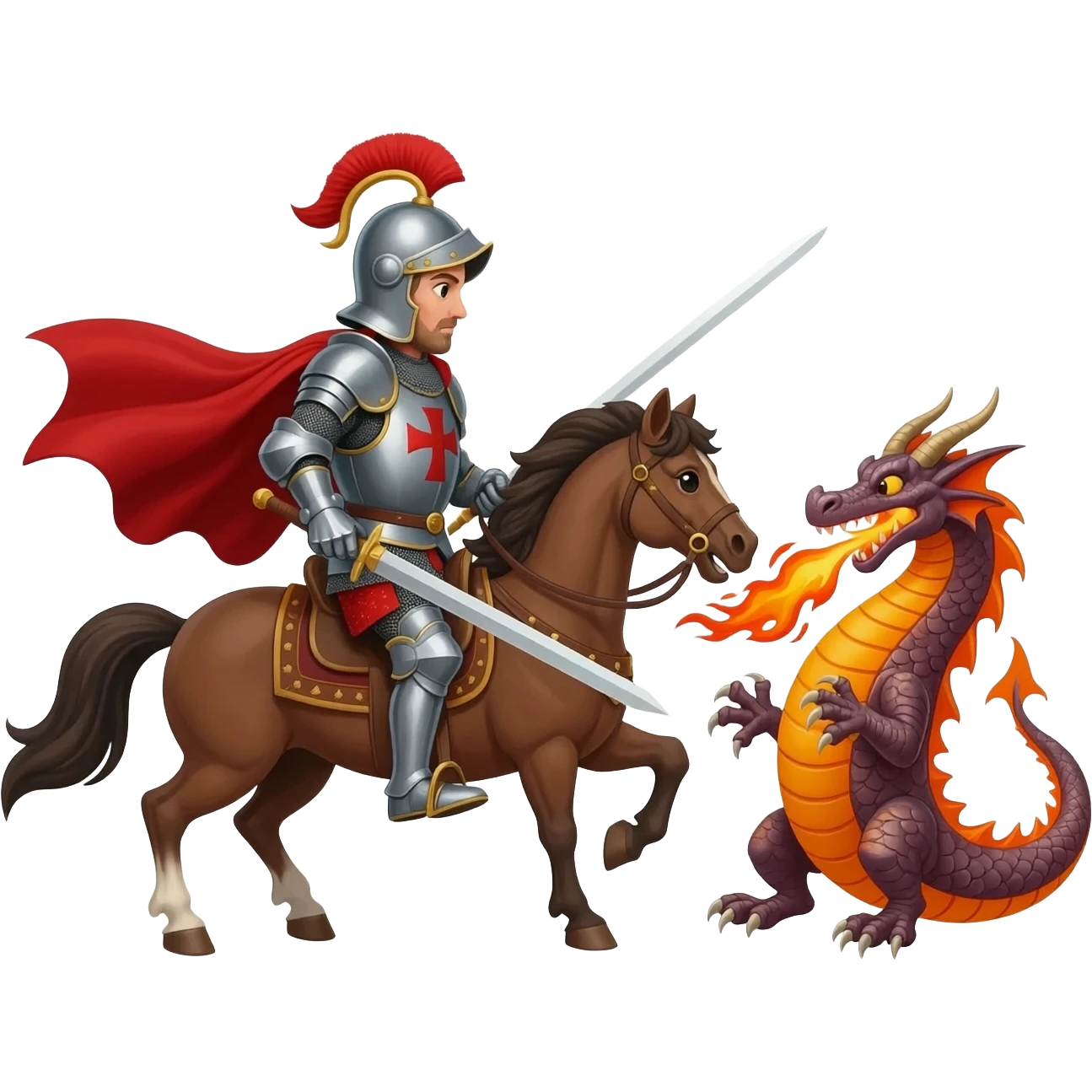 Saint George em cima do cavalo com o dragão emoji